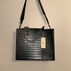 Beis Large Work Tote in Black Croc